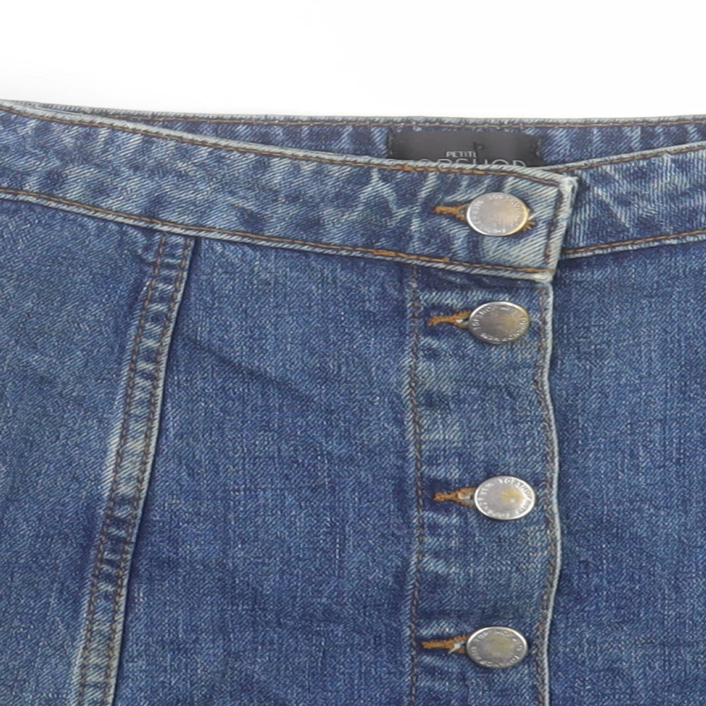 Topshop Womens Blue Cotton A-Line Skirt Size 6 Button