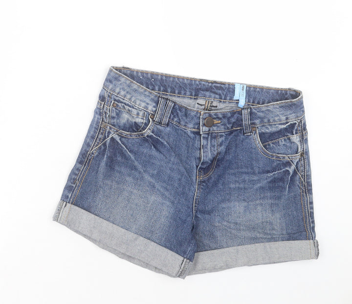 YESYES Womens Blue Cotton Boyfriend Shorts Size 8 L4 in Regular Button