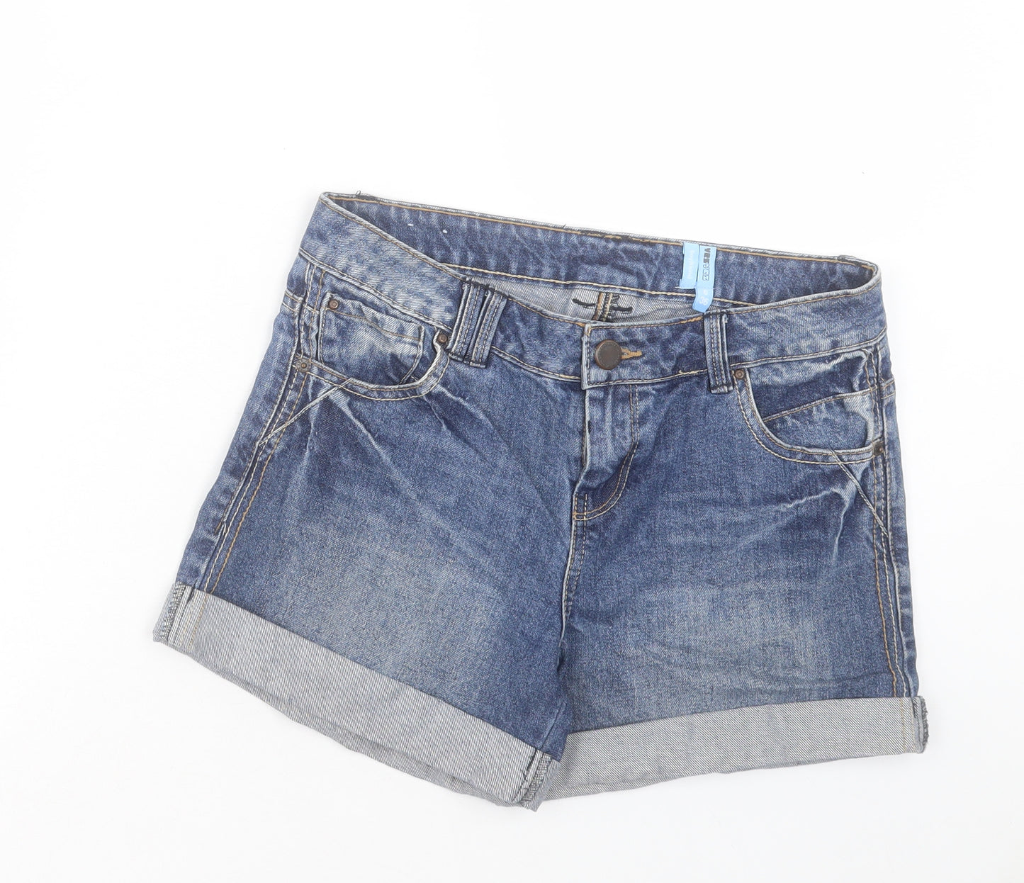 YESYES Womens Blue Cotton Boyfriend Shorts Size 8 L4 in Regular Button