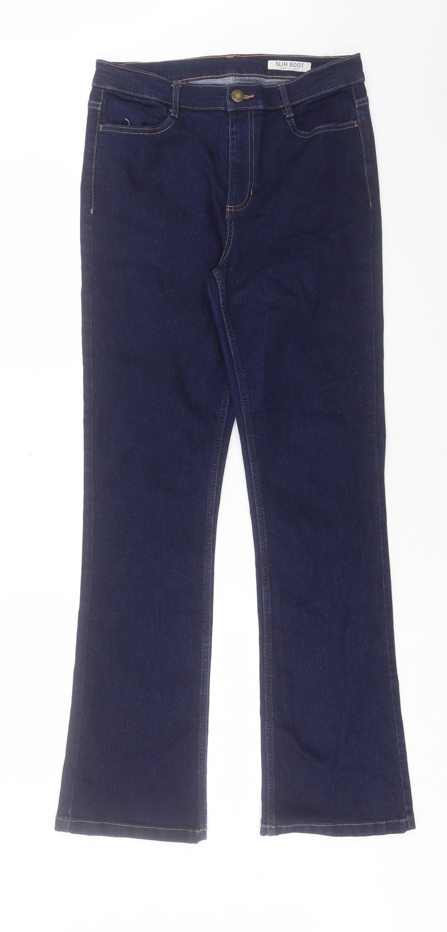 Marks and Spencer Womens Blue Cotton Bootcut Jeans Size 10 L31 in Slim Button