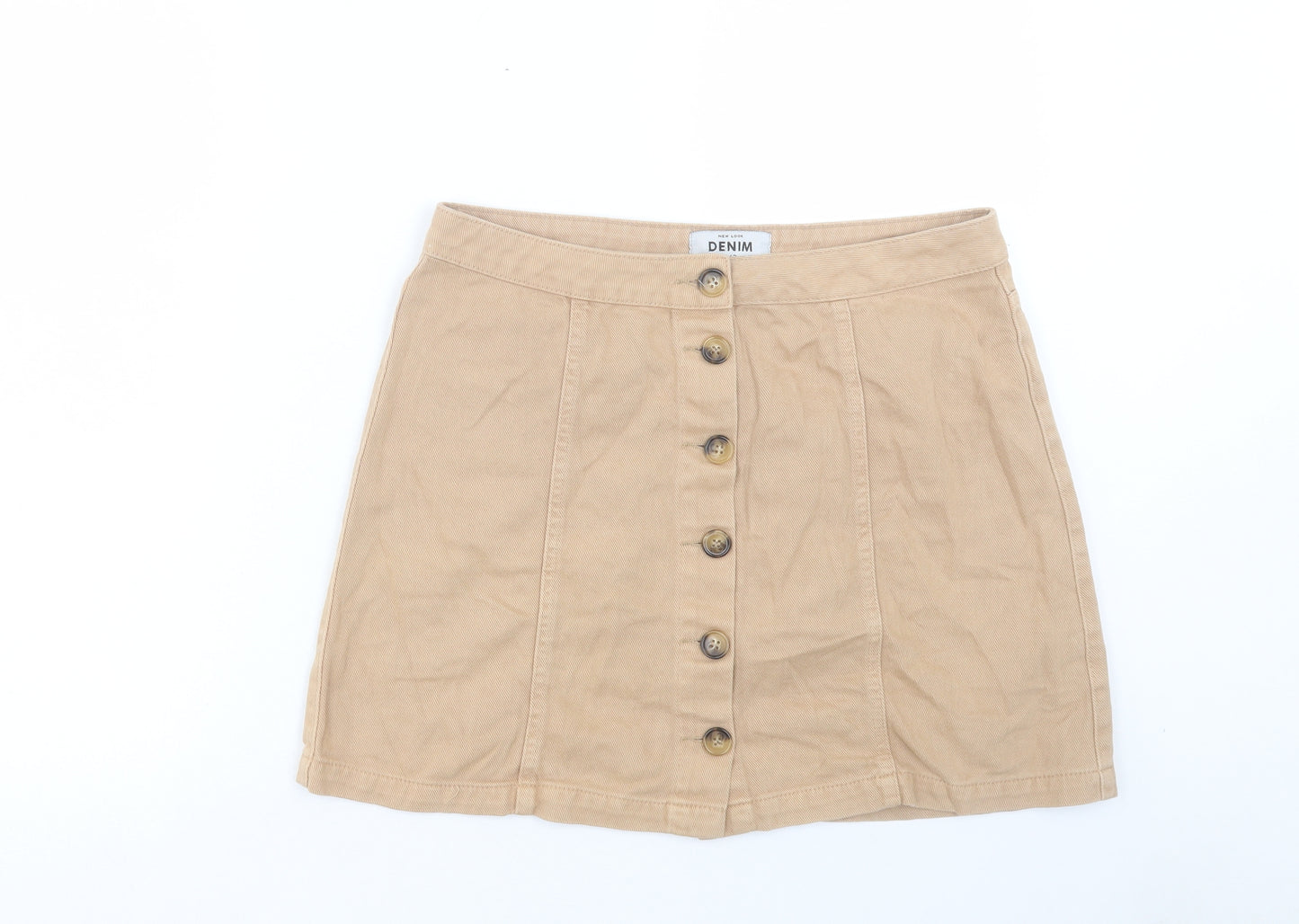 New Look Womens Brown Cotton A-Line Skirt Size 14 Button