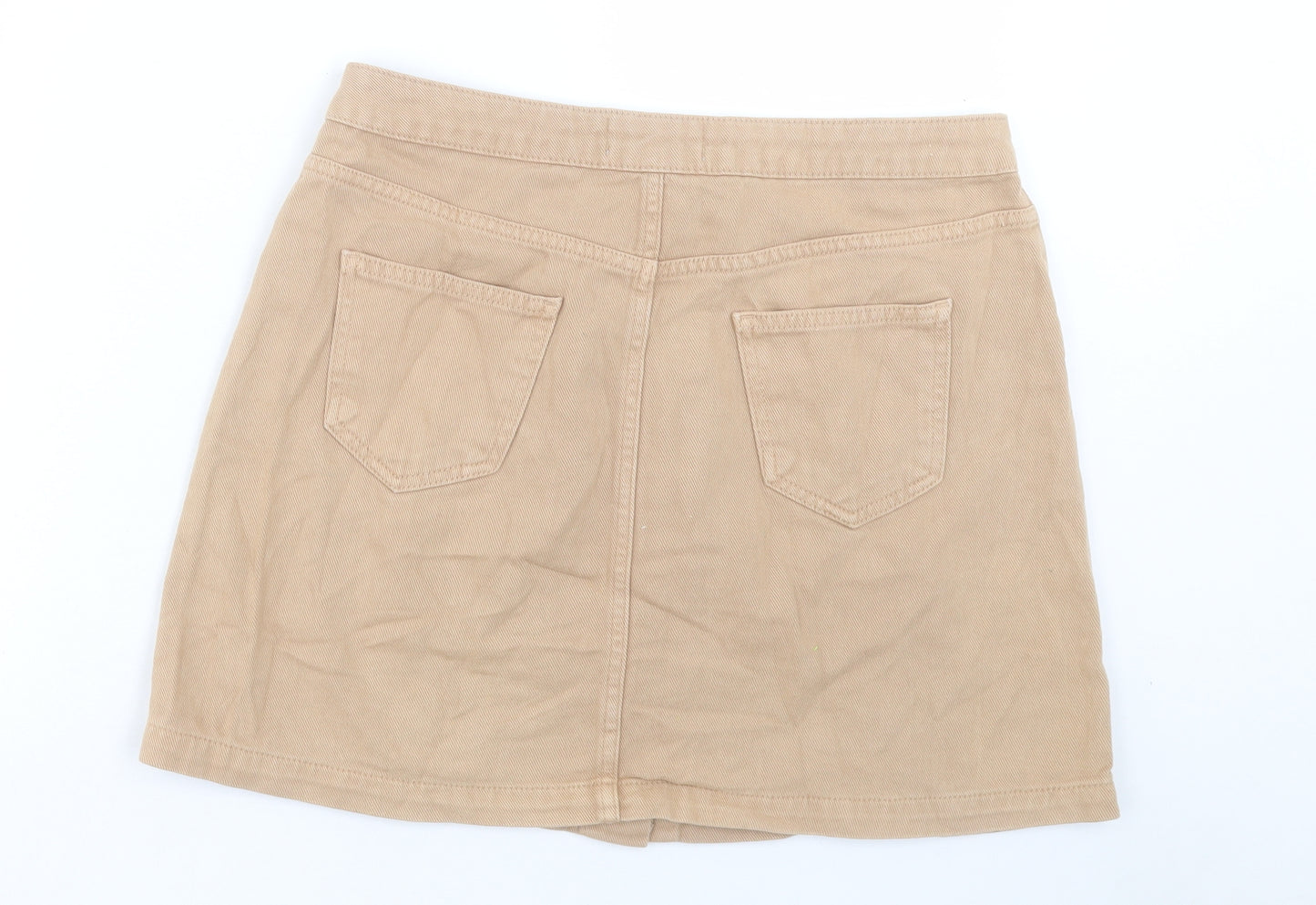New Look Womens Brown Cotton A-Line Skirt Size 14 Button