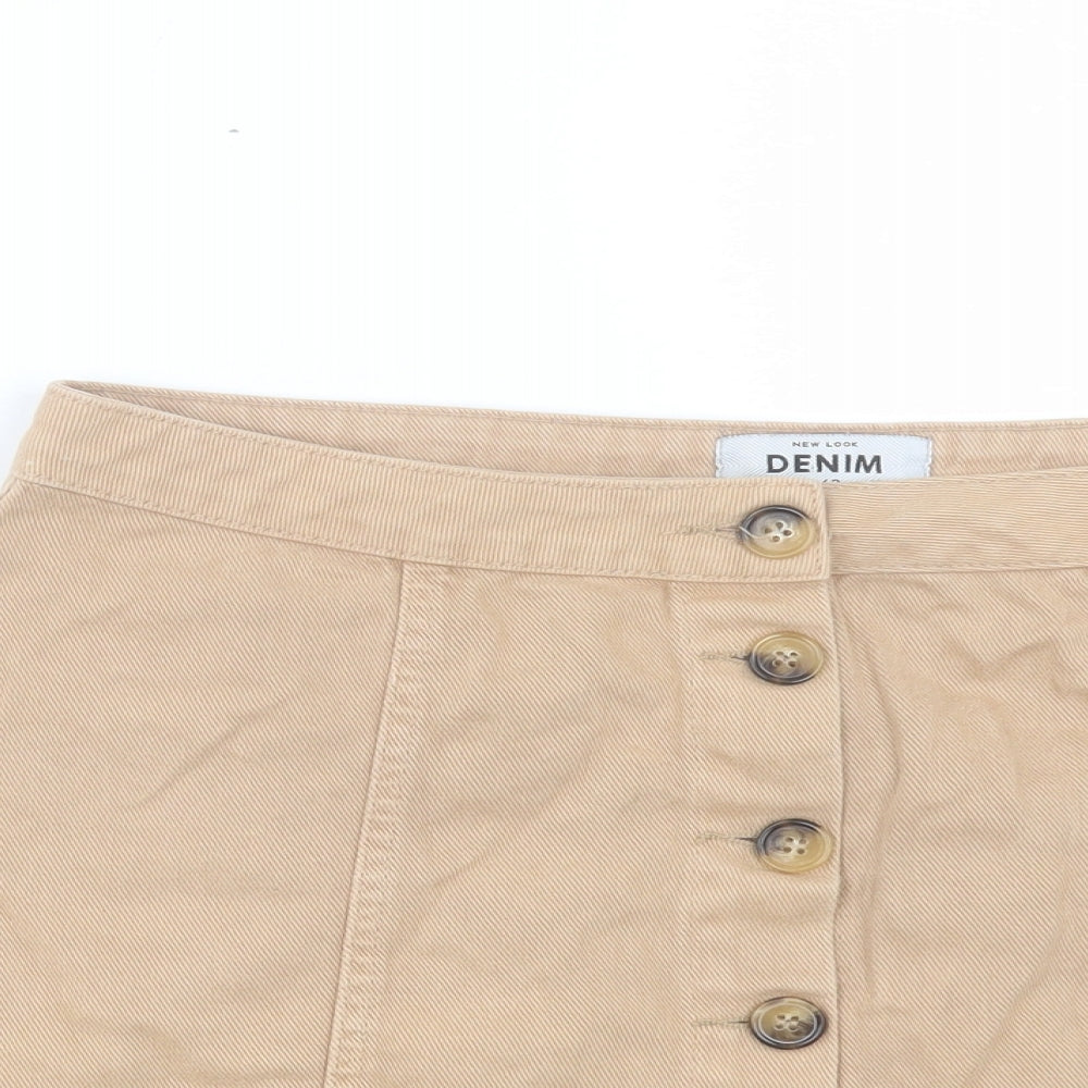 New Look Womens Brown Cotton A-Line Skirt Size 14 Button
