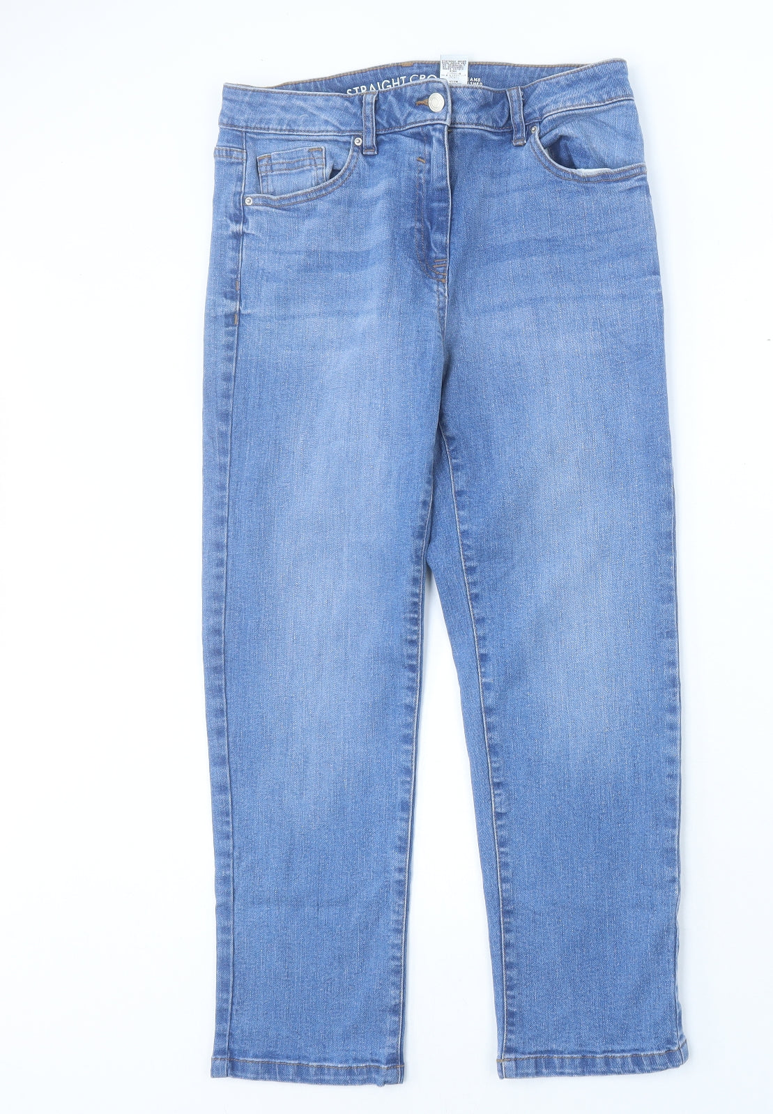 NEXT Womens Blue Cotton Cropped Jeans Size 12 L25 in Regular Button