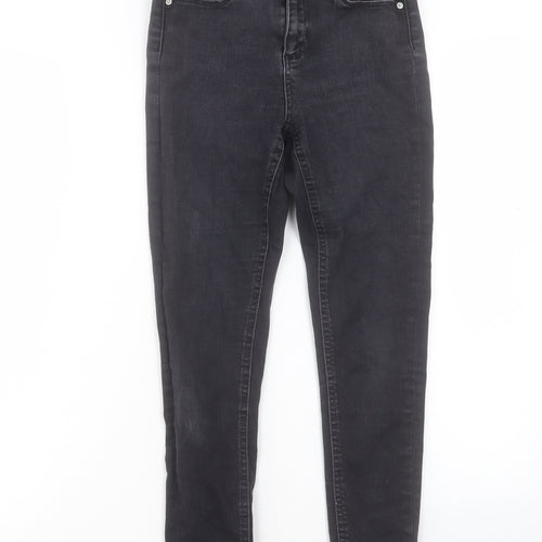 Miss Selfridge Womens Black Cotton Skinny Jeans Size 8 L24 in Regular Button