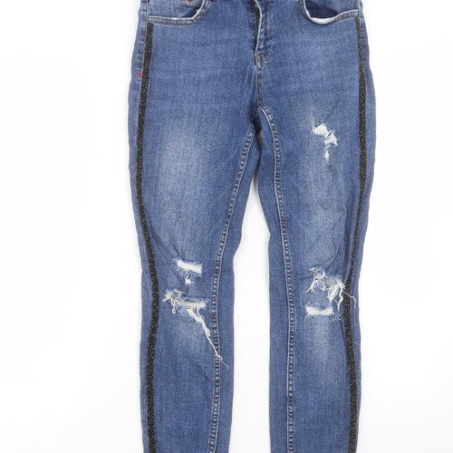 Zara Womens Blue Cotton Skinny Jeans Size 8 L26 in Regular Button