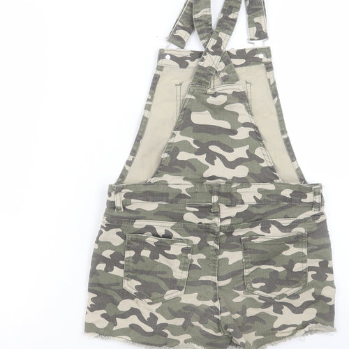 Denim & Co. Girls Green Camouflage Cotton Dungaree One-Piece Size 11-12 Years Button