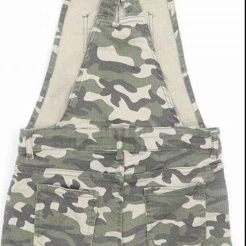Denim & Co. Girls Green Camouflage Cotton Dungaree One-Piece Size 11-12 Years Button