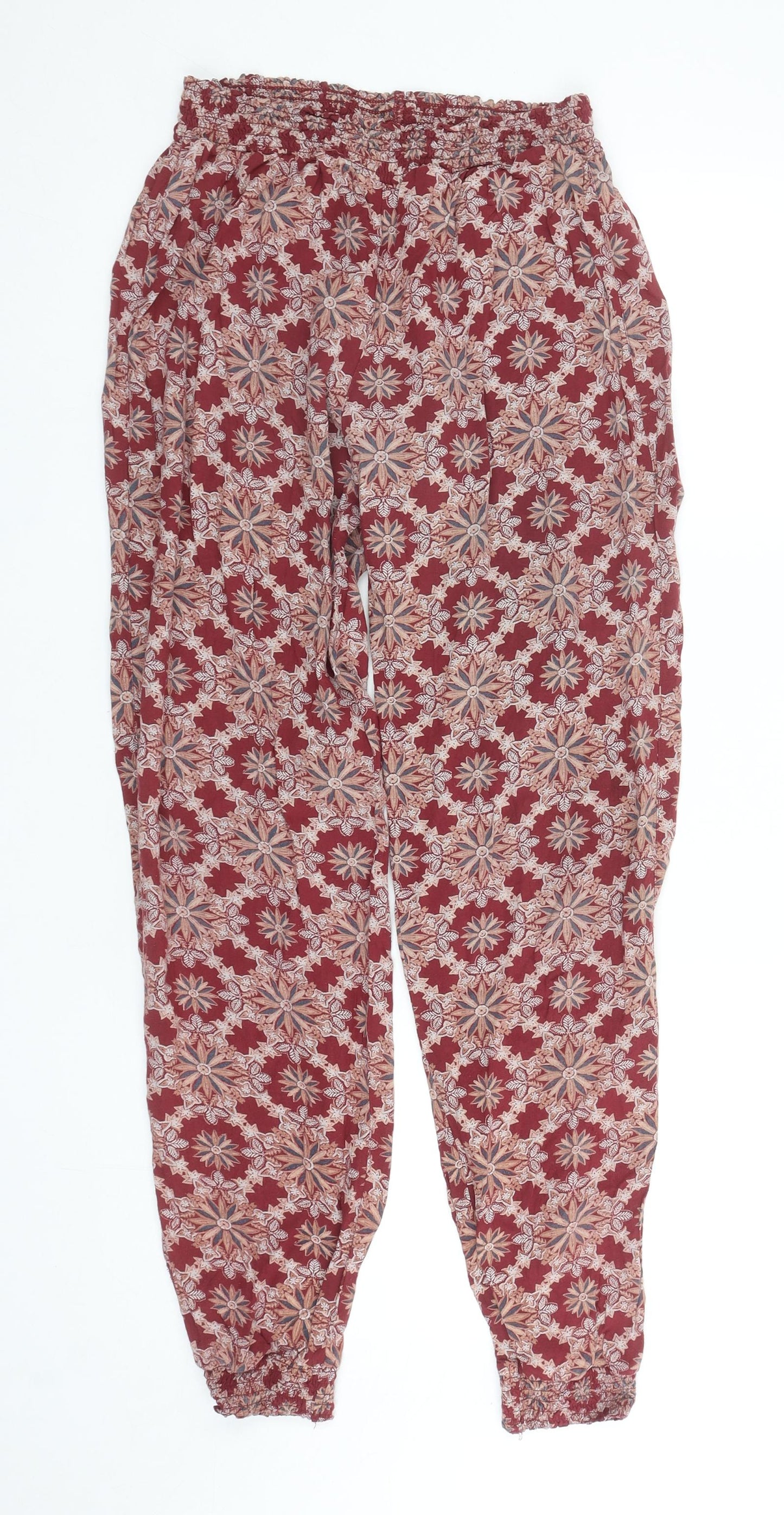 TU Womens Red Geometric Viscose Harem Trousers Size 8 L29 in Regular