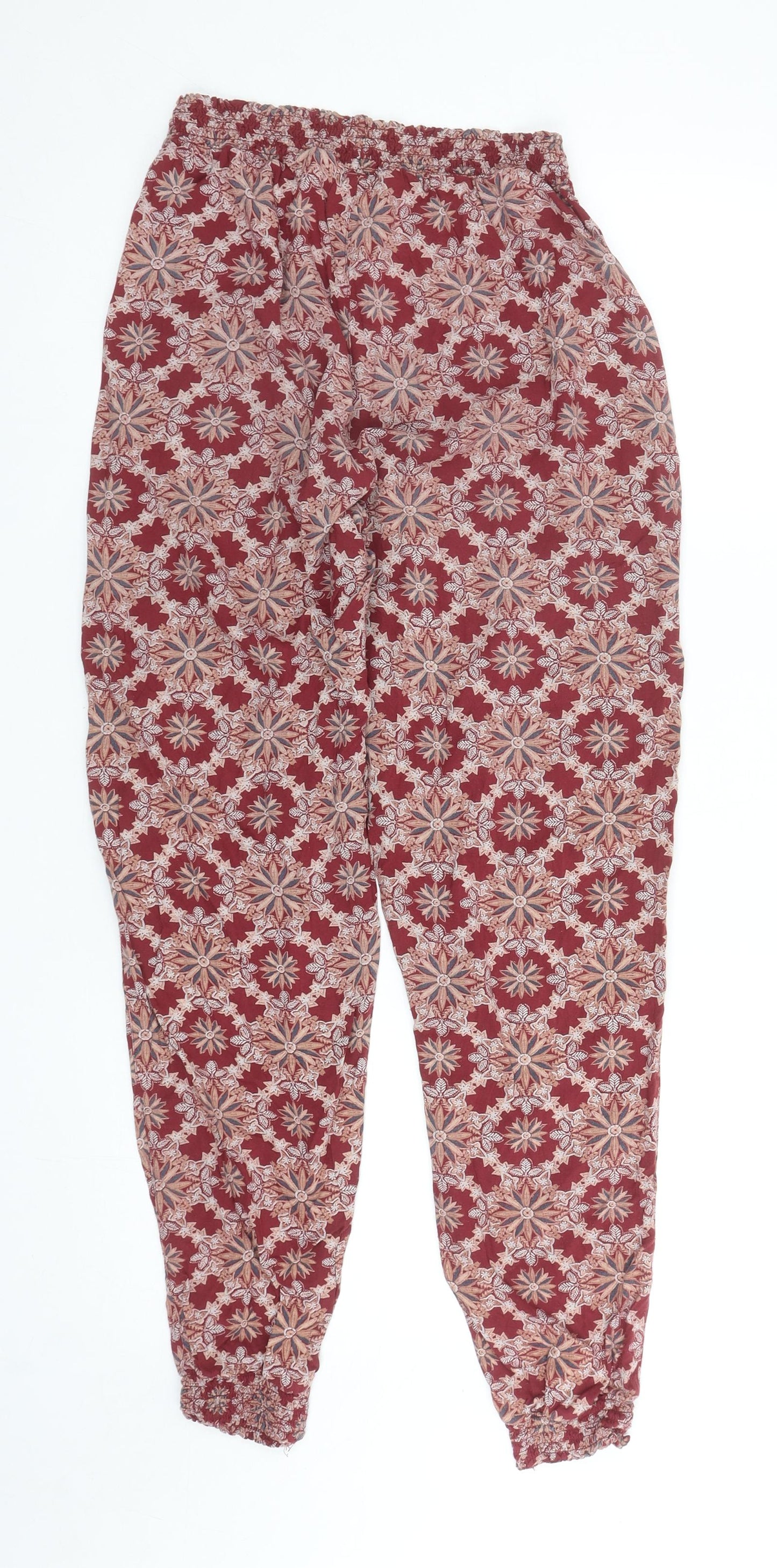 TU Womens Red Geometric Viscose Harem Trousers Size 8 L29 in Regular