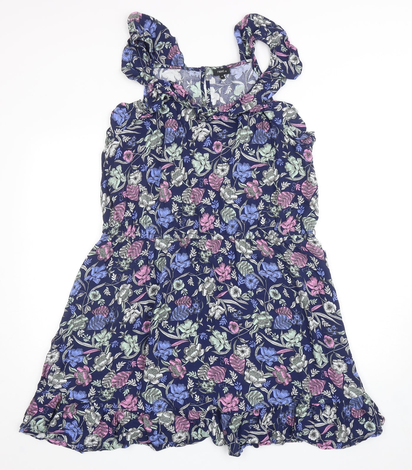 NEXT Womens Blue Floral Viscose Tank Dress Size 22 Scoop Neck Button