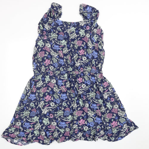 NEXT Womens Blue Floral Viscose Tank Dress Size 22 Scoop Neck Button