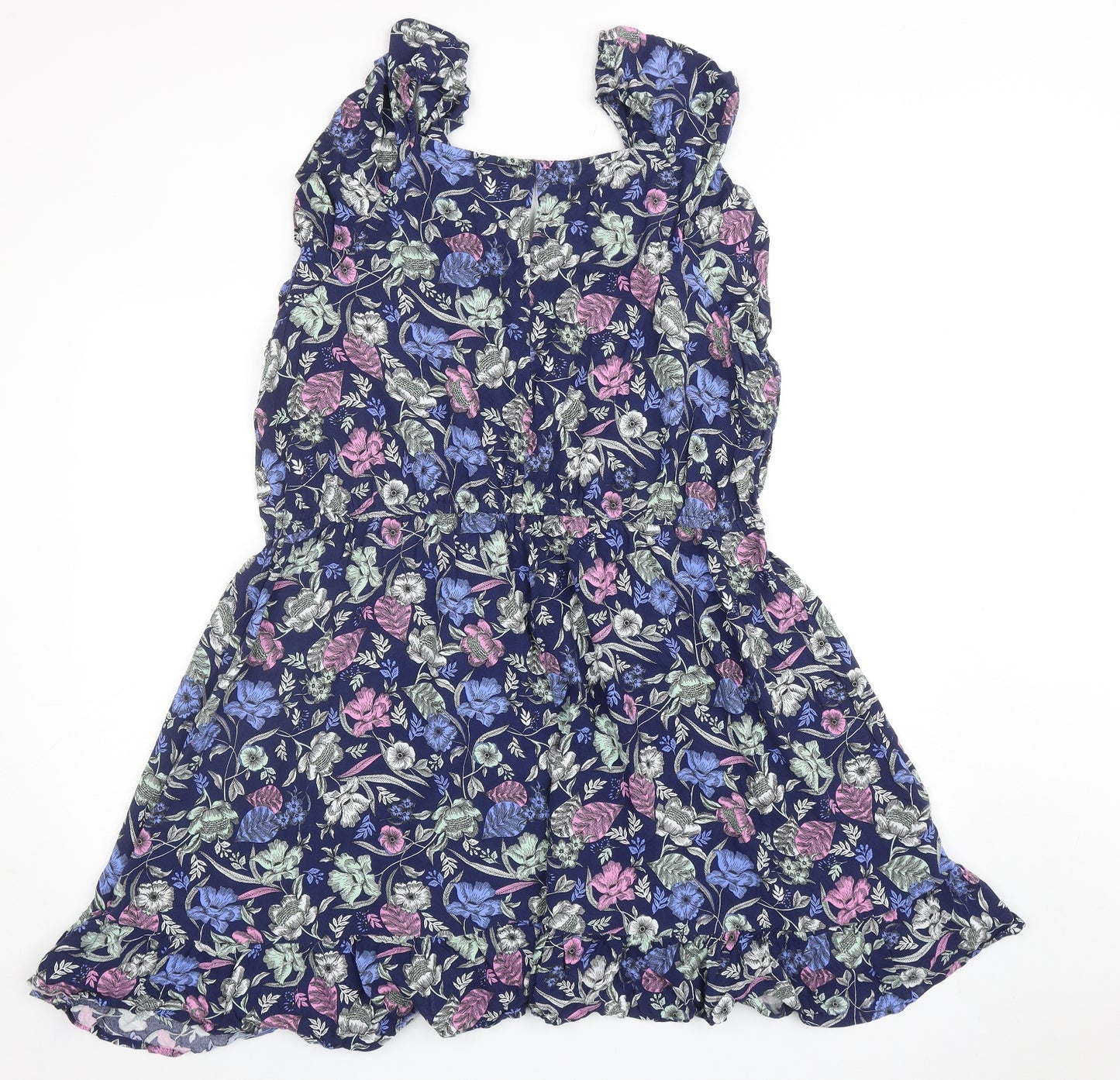 NEXT Womens Blue Floral Viscose Tank Dress Size 22 Scoop Neck Button