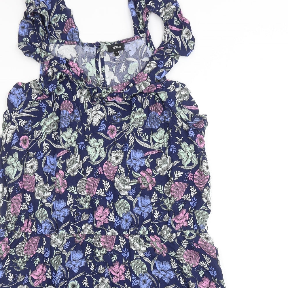 NEXT Womens Blue Floral Viscose Tank Dress Size 22 Scoop Neck Button