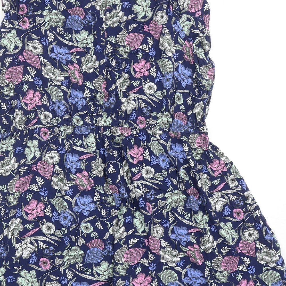 NEXT Womens Blue Floral Viscose Tank Dress Size 22 Scoop Neck Button