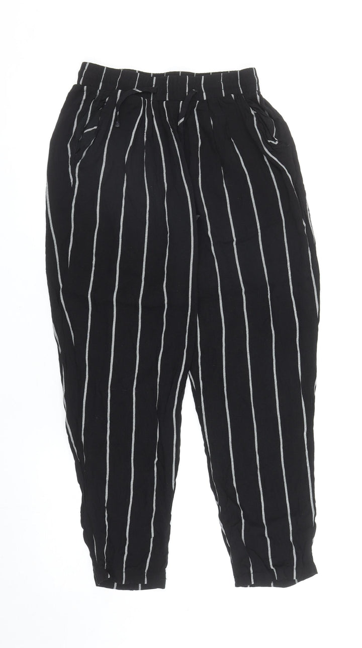PRETTYLITTLETHING Womens Black Striped Viscose Harem Trousers Size 6 L23 in Regular Drawstring