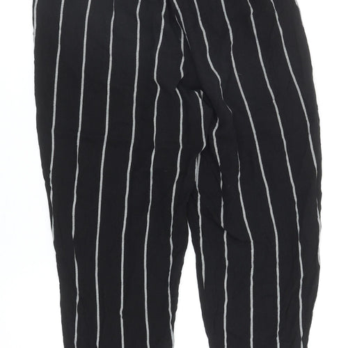 PRETTYLITTLETHING Womens Black Striped Viscose Harem Trousers Size 6 L23 in Regular Drawstring
