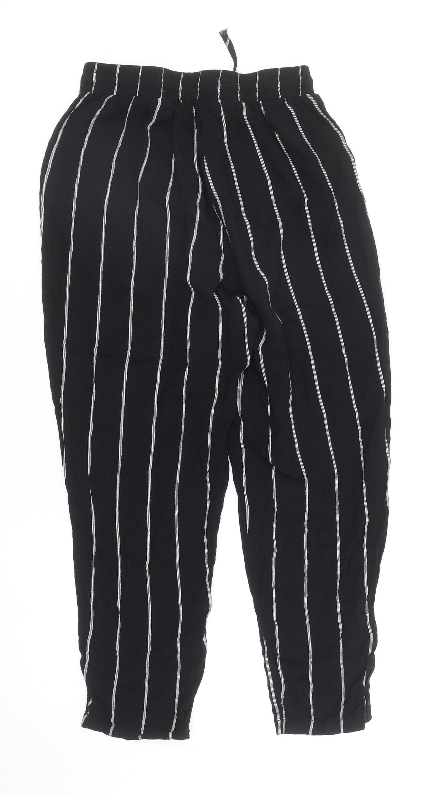 PRETTYLITTLETHING Womens Black Striped Viscose Harem Trousers Size 6 L23 in Regular Drawstring