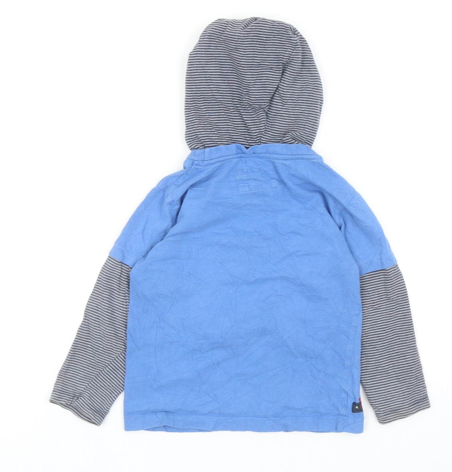 TU Boys Blue Striped Cotton Pullover T-Shirt Size 3-4 Years Round Neck Pullover - Fire Truck Print