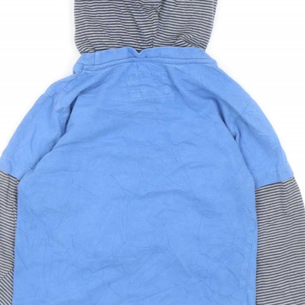 TU Boys Blue Striped Cotton Pullover T-Shirt Size 3-4 Years Round Neck Pullover - Fire Truck Print