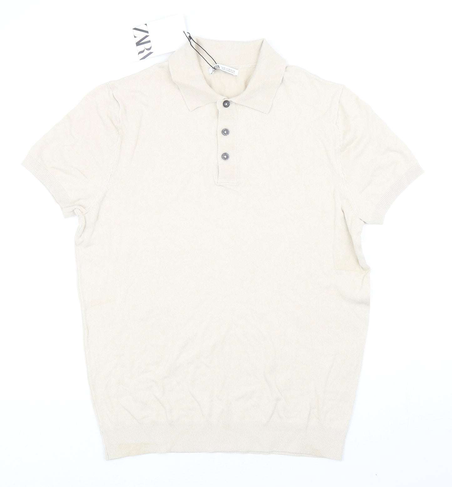 Zara Womens Beige Collared Viscose Pullover Jumper Size M