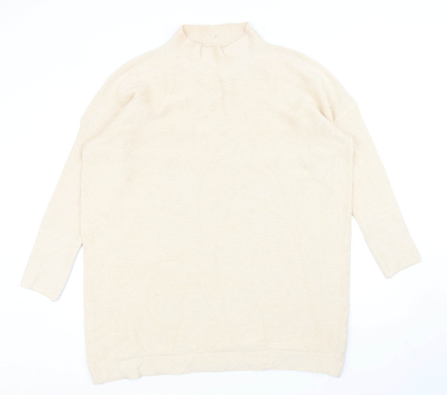 Preworn Womens Beige Mock Neck Viscose Pullover Jumper Size L - Ribbed