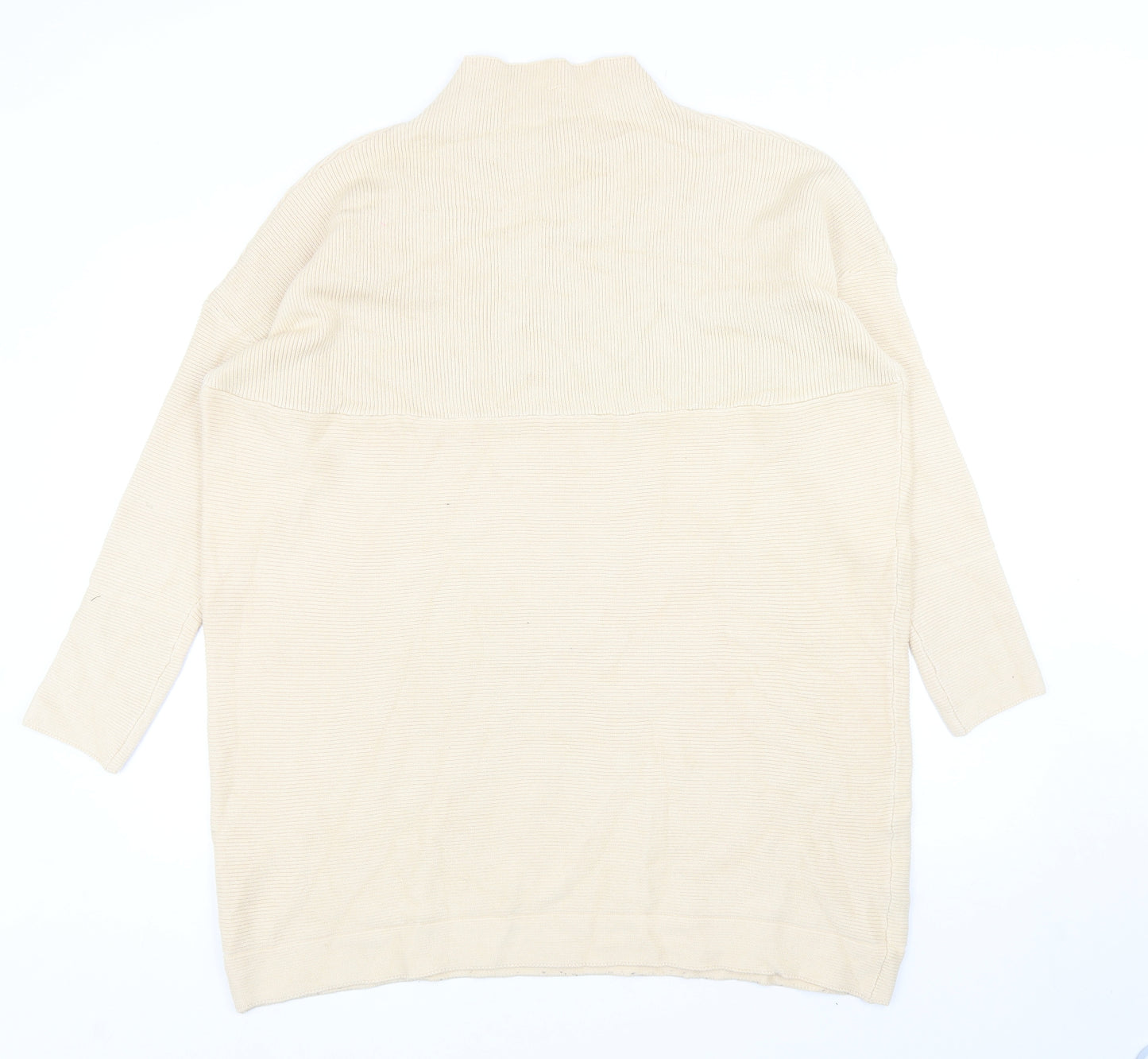 Preworn Womens Beige Mock Neck Viscose Pullover Jumper Size L - Ribbed