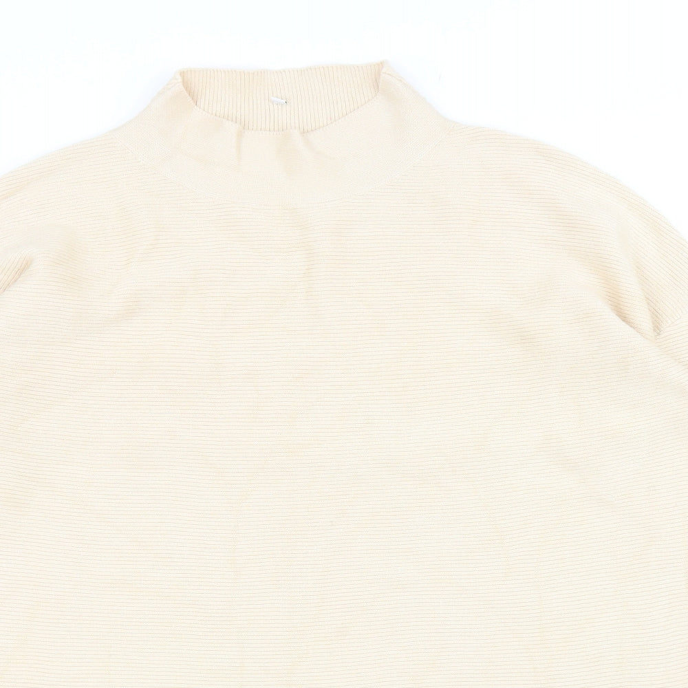 Preworn Womens Beige Mock Neck Viscose Pullover Jumper Size L - Ribbed