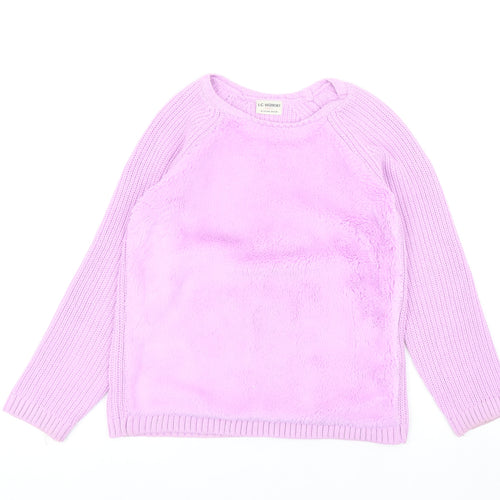 LC Waikiki Girls Purple Round Neck Acrylic Pullover Jumper Size 10-11 Years Pullover - Fluffy Front
