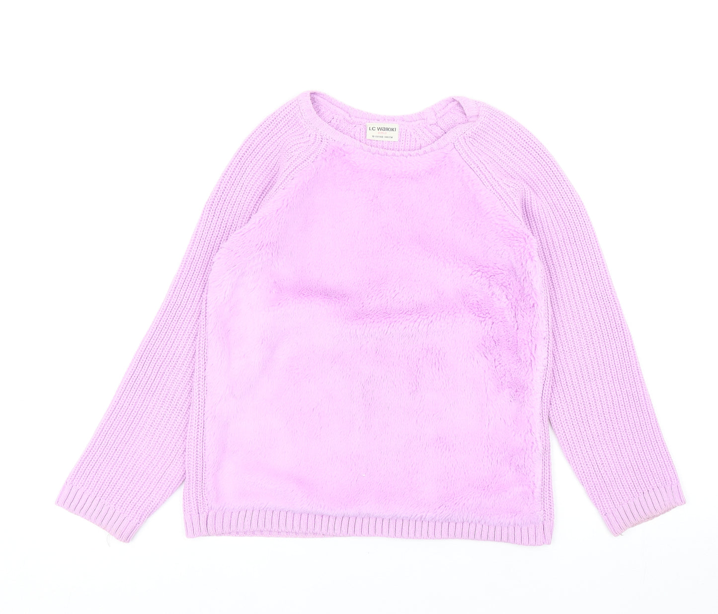 LC Waikiki Girls Purple Round Neck Acrylic Pullover Jumper Size 10-11 Years Pullover - Fluffy Front