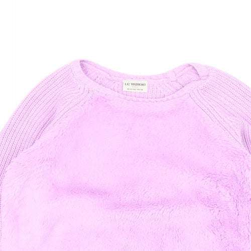 LC Waikiki Girls Purple Round Neck Acrylic Pullover Jumper Size 10-11 Years Pullover - Fluffy Front