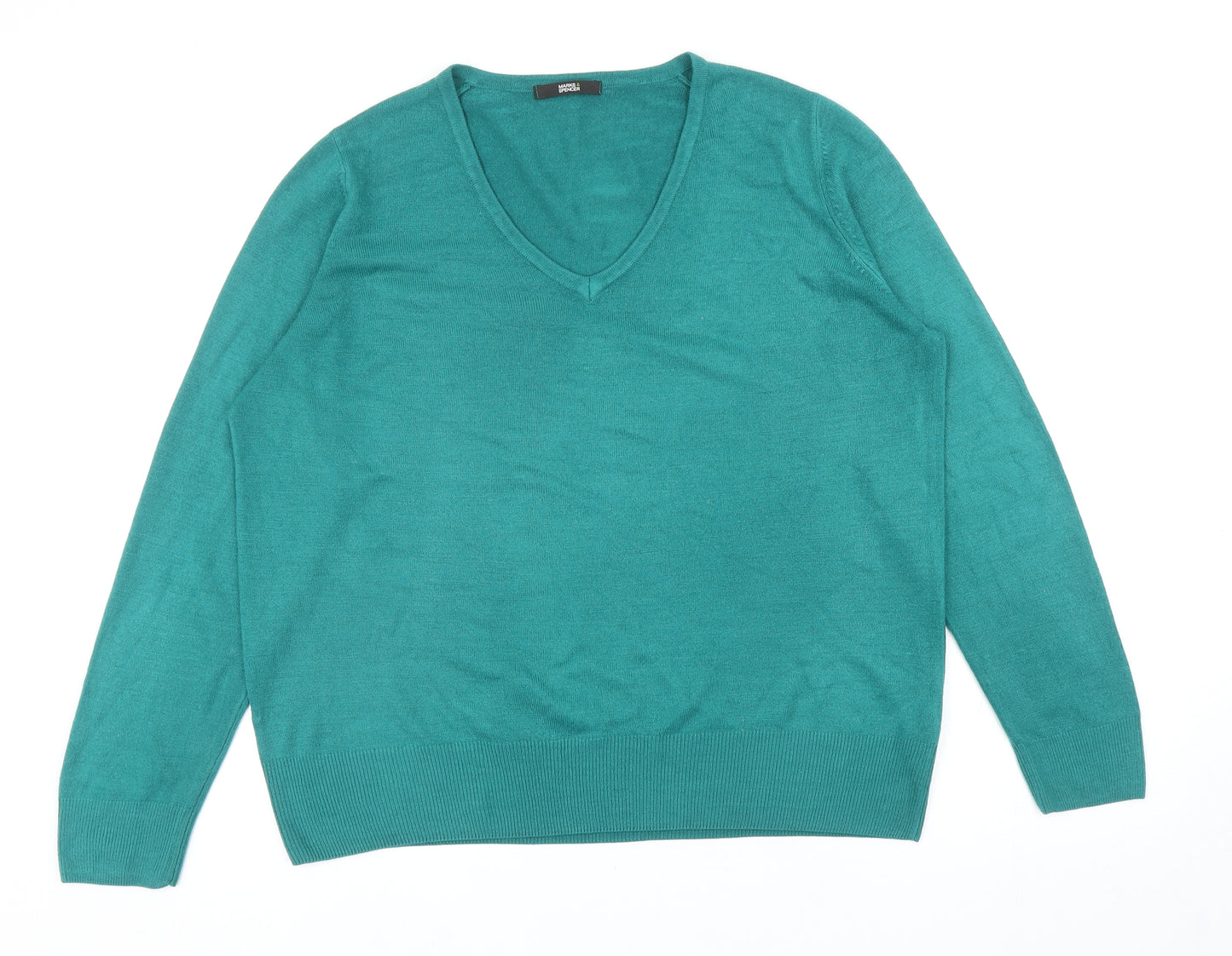 Marks and Spencer Womens Green V-Neck Acrylic Pullover Jumper Size 18