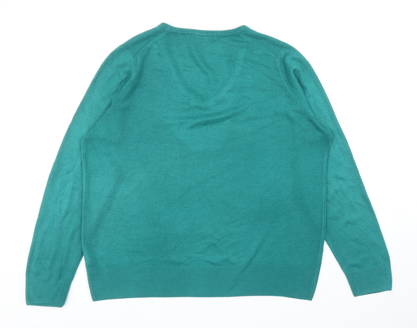 Marks and Spencer Womens Green V-Neck Acrylic Pullover Jumper Size 18