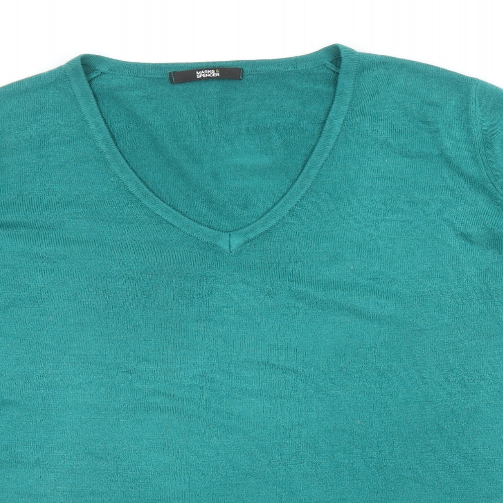 Marks and Spencer Womens Green V-Neck Acrylic Pullover Jumper Size 18