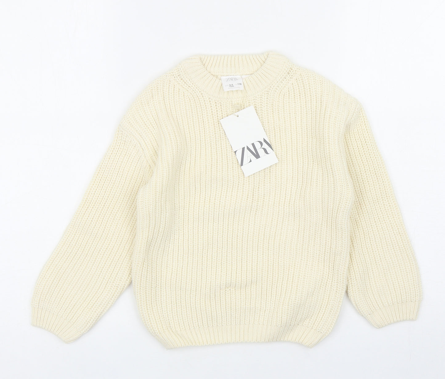 Zara Girls Ivory Mock Neck Cotton Pullover Jumper Size 4-5 Years Pullover