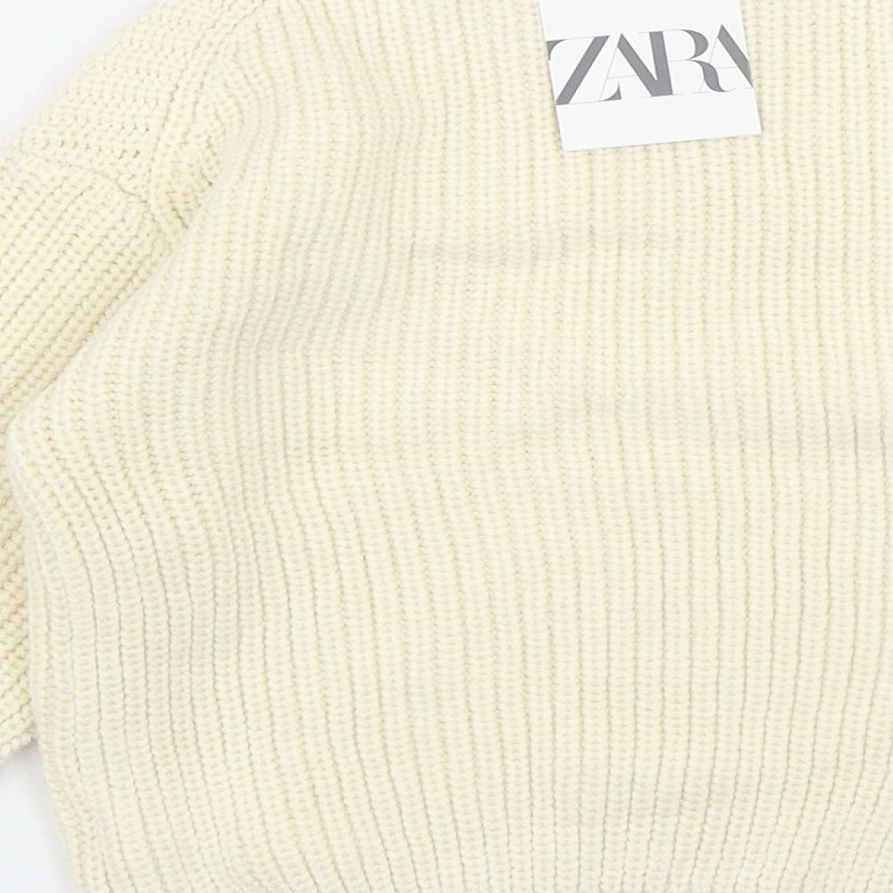 Zara Girls Ivory Mock Neck Cotton Pullover Jumper Size 4-5 Years Pullover