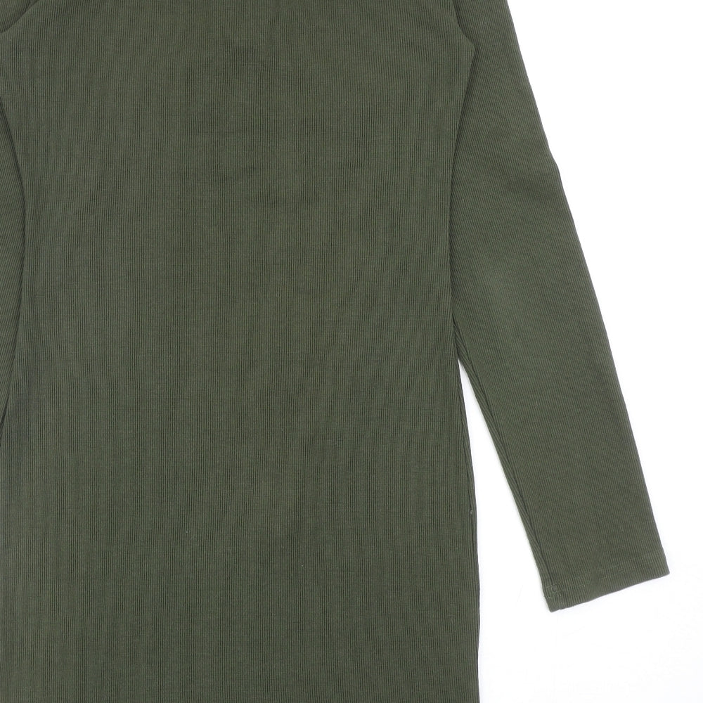 Missguided Womens Green Cotton Jumper Dress Size 12 V-Neck Lace Up - Ribbed