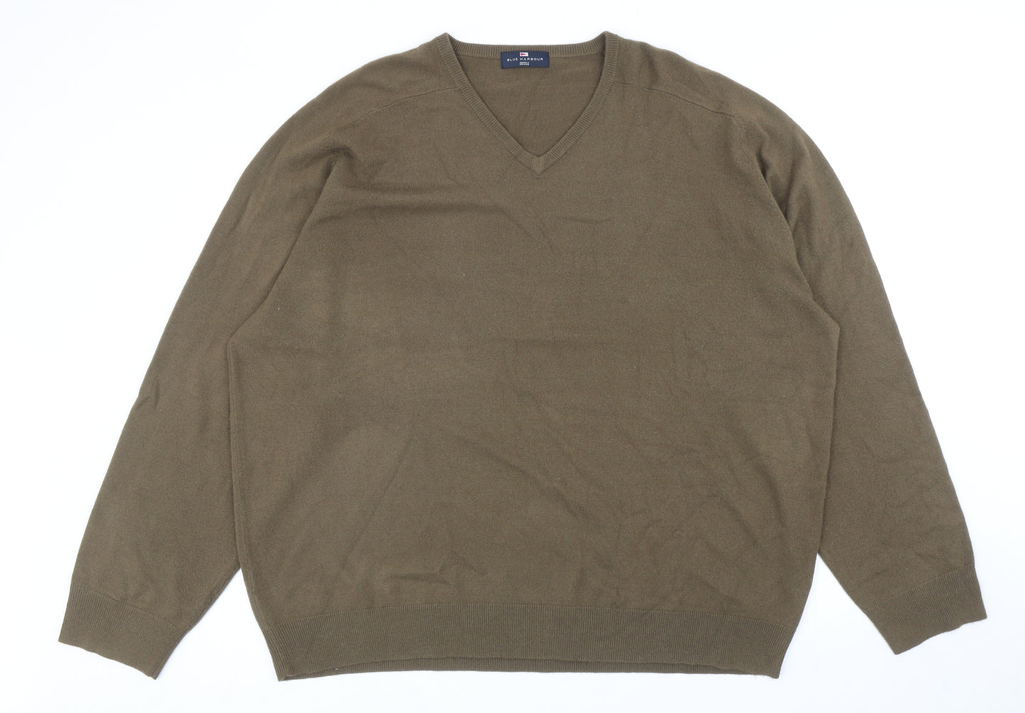 Marks and Spencer Mens Green V-Neck Acrylic Pullover Jumper Size 3XL