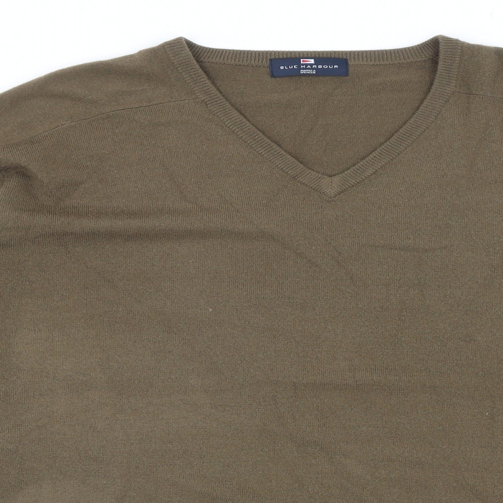 Marks and Spencer Mens Green V-Neck Acrylic Pullover Jumper Size 3XL