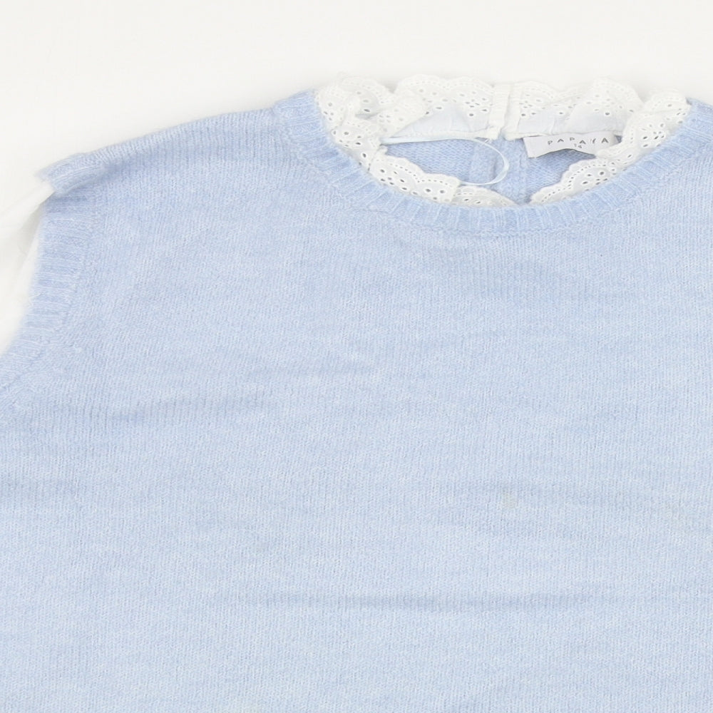 Papaya Womens Blue Mock Neck Acrylic Pullover Jumper Size 14