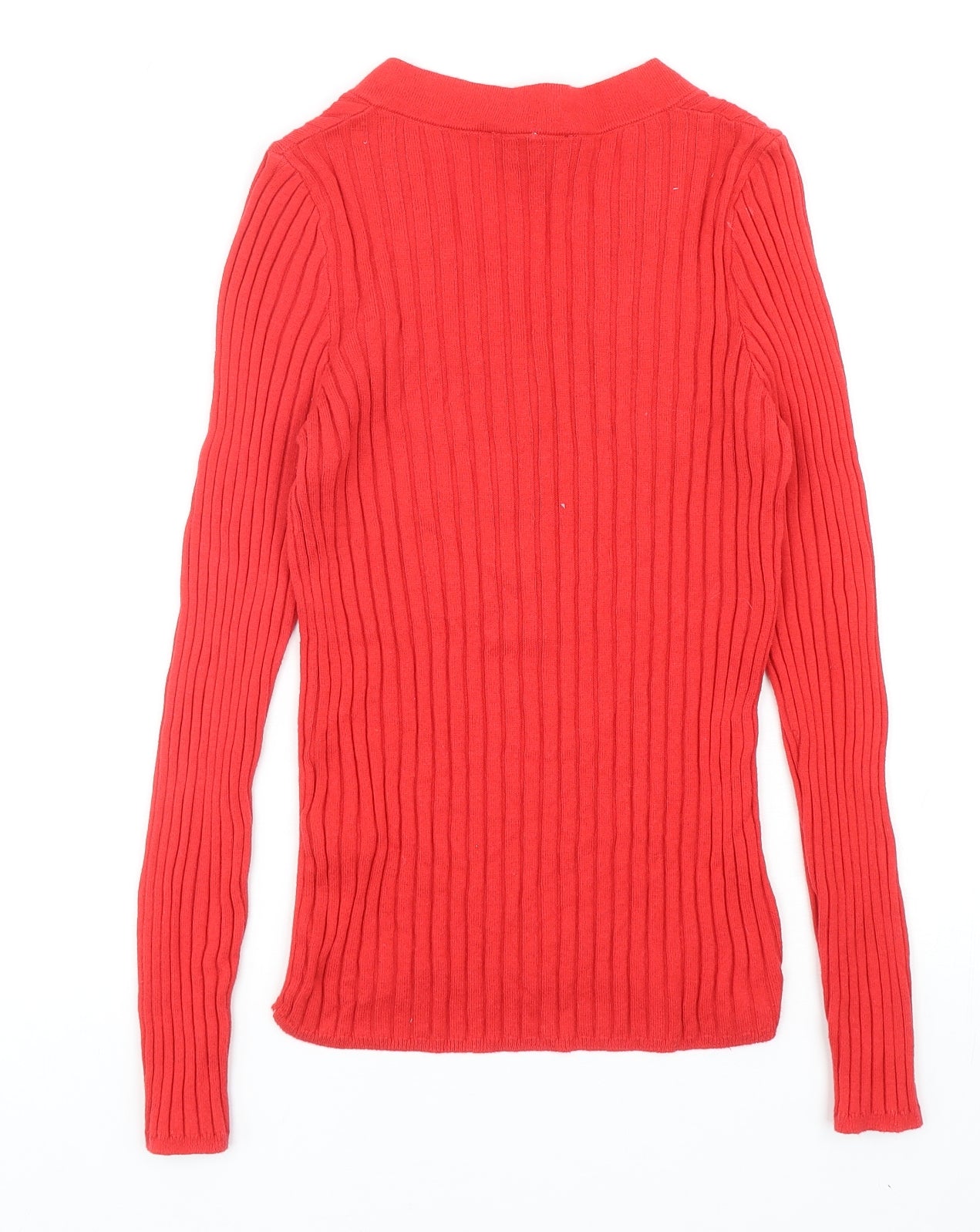 New Look Womens Red V-Neck Acrylic Pullover Jumper Size 8