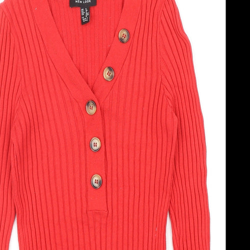 New Look Womens Red V-Neck Acrylic Pullover Jumper Size 8