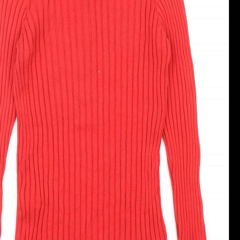 New Look Womens Red V-Neck Acrylic Pullover Jumper Size 8