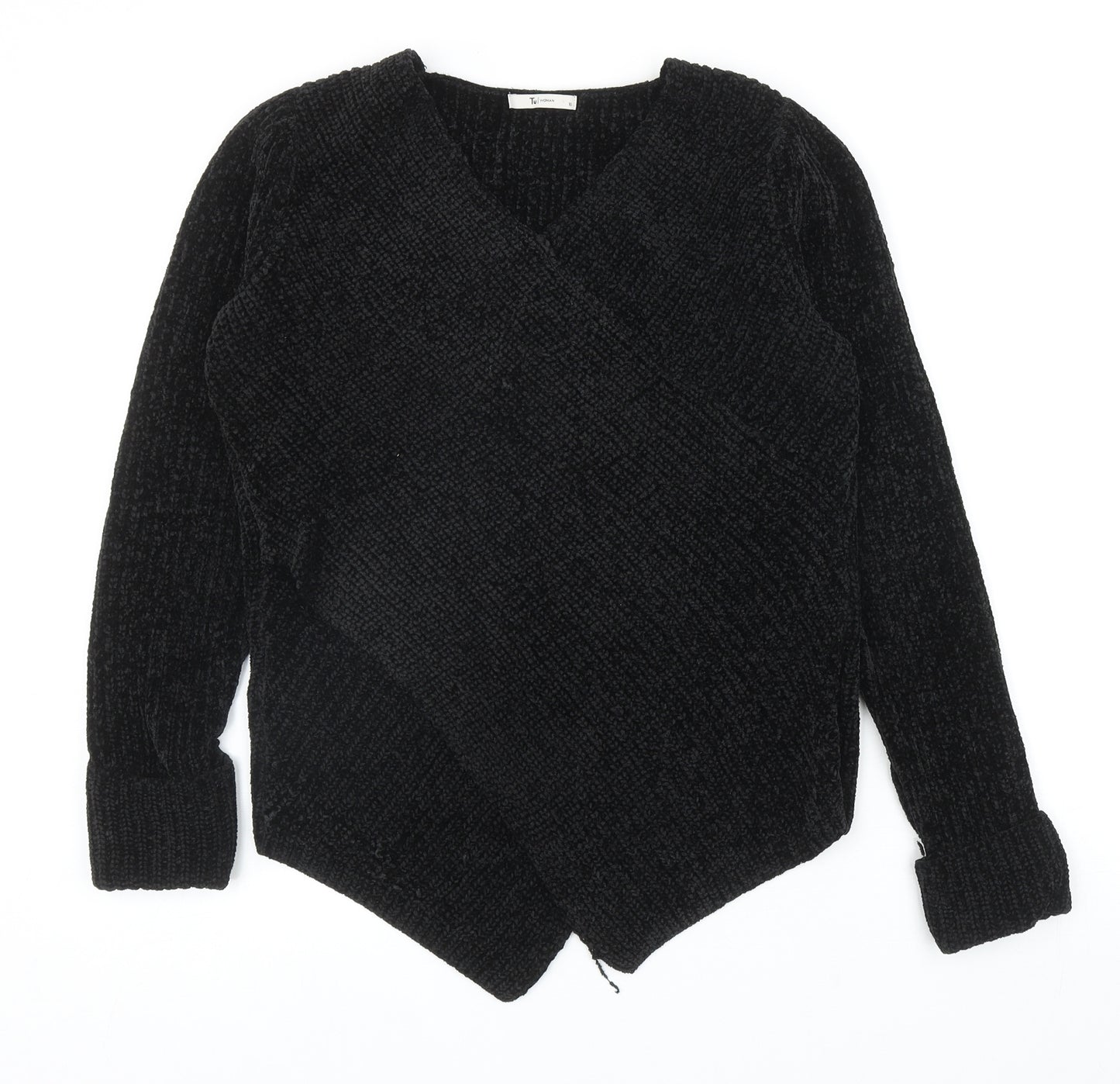 TU Womens Black V-Neck Polyester Pullover Jumper Size 10