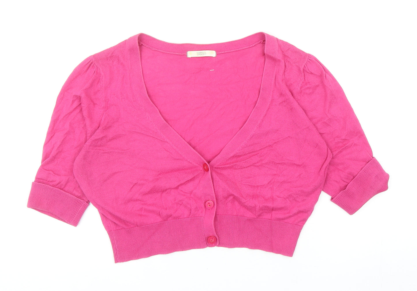 Marks and Spencer Womens Pink V-Neck Cotton Shrug Jumper Size 12