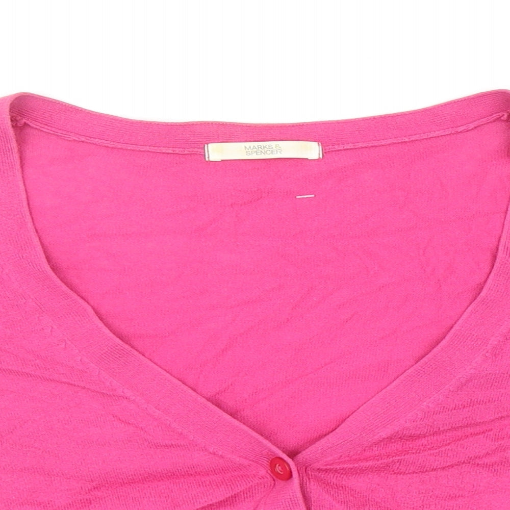 Marks and Spencer Womens Pink V-Neck Cotton Shrug Jumper Size 12
