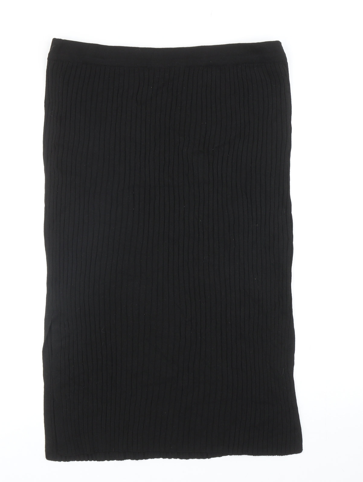 Primark Womens Black Viscose Straight & Pencil Skirt Size L - Ribbed
