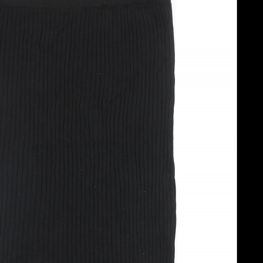 Primark Womens Black Viscose Straight & Pencil Skirt Size L - Ribbed