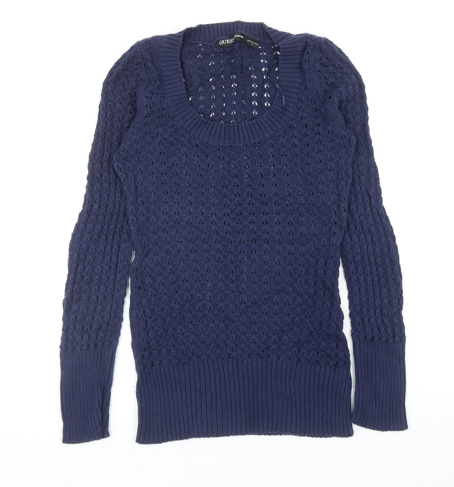GUESS Womens Blue Scoop Neck Cotton Pullover Jumper Size M