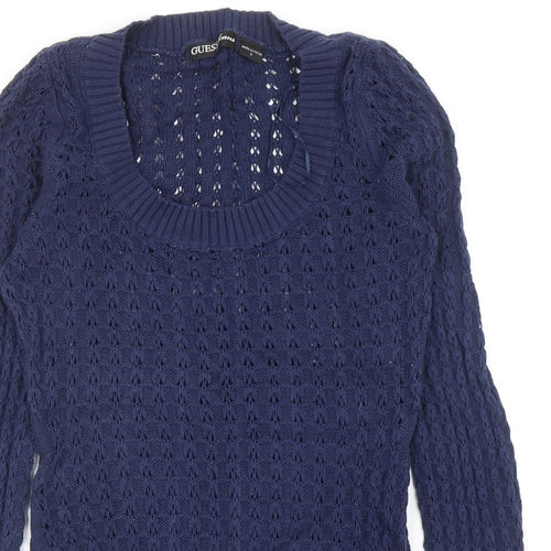 GUESS Womens Blue Scoop Neck Cotton Pullover Jumper Size M